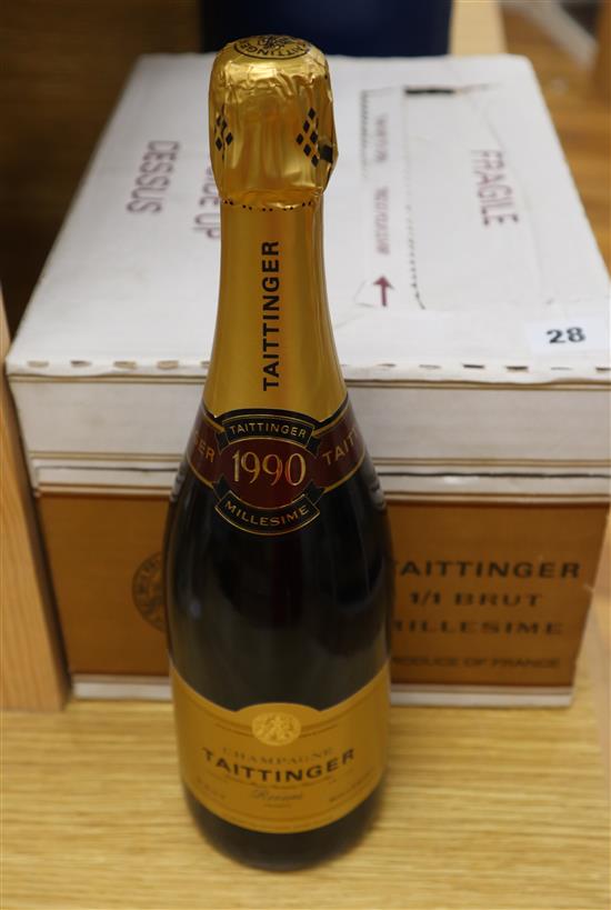 A box of six bottles of Tattinger 1/1 Brut Millesime, 1990 champagne